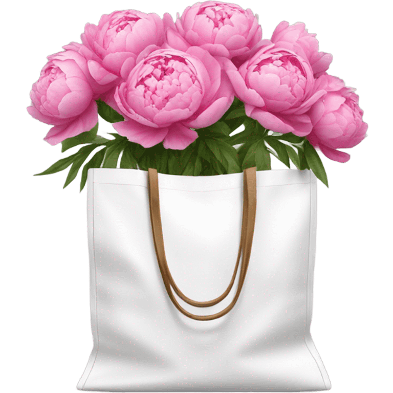 Realistic white shopping bag with pink peonies in it  emoji