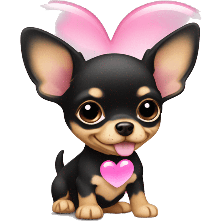 black & tan chihuahua puppy with a pink heart emoji