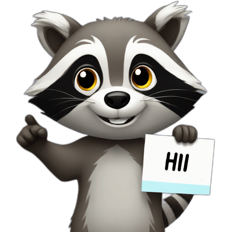 raccoon holding a sign saying hi emoji