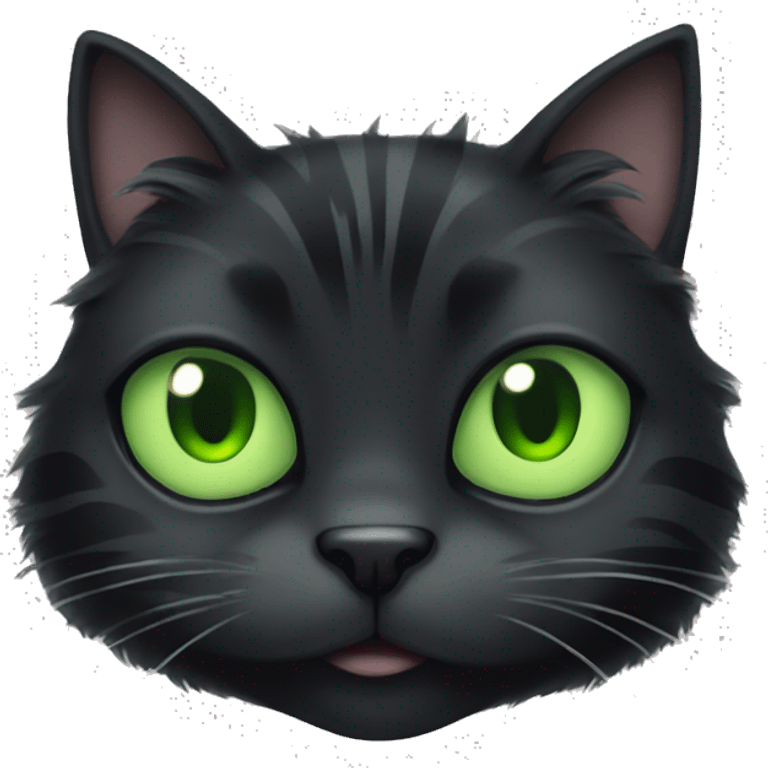 fluffy black cat with green eyes and grey stripes emoji