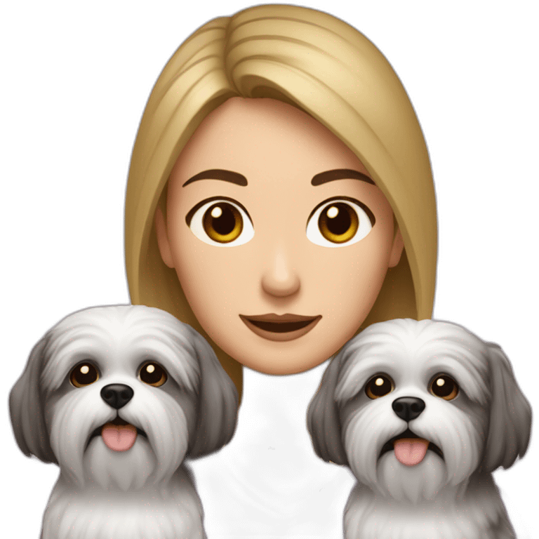 caucasian woman dark hair with two shitzu dogs2 emoji