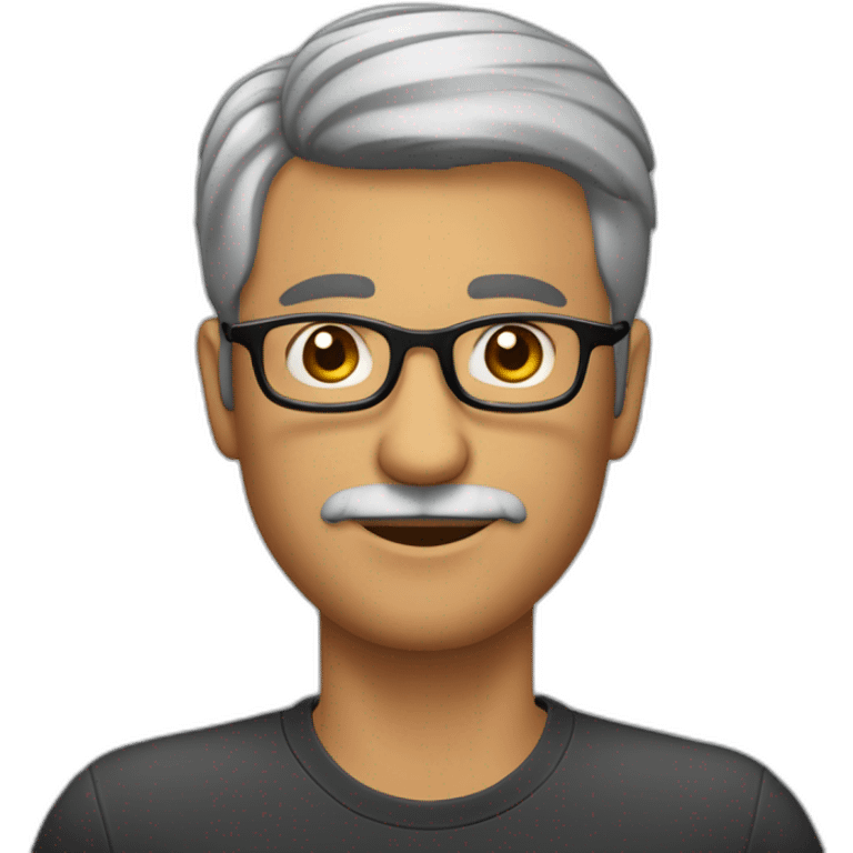 Hombre 40 años, cabello negro y algunas canas, con lentes, pelo corto, sin barba ni bigote, con camisa emoji