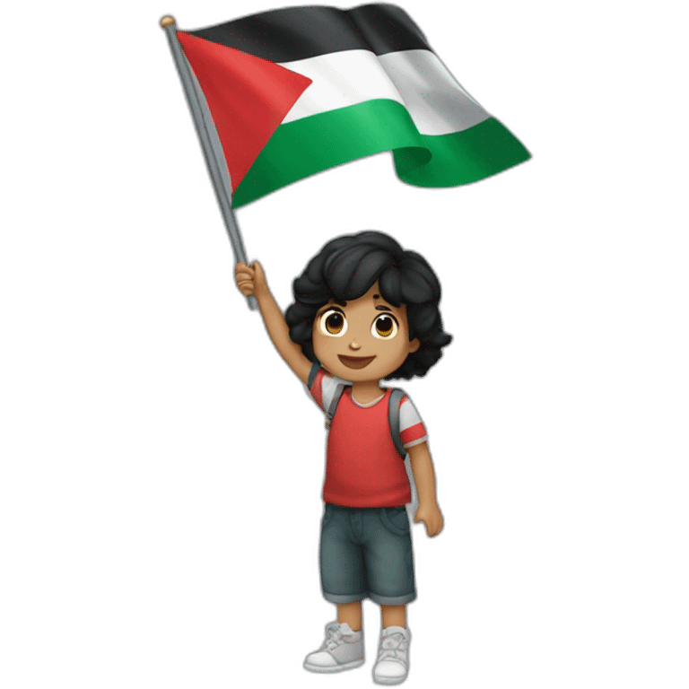 3 year old boy black hair waving Palestine flag in right hand emoji