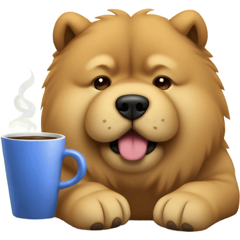 chow chow tired with mug coffee emoji