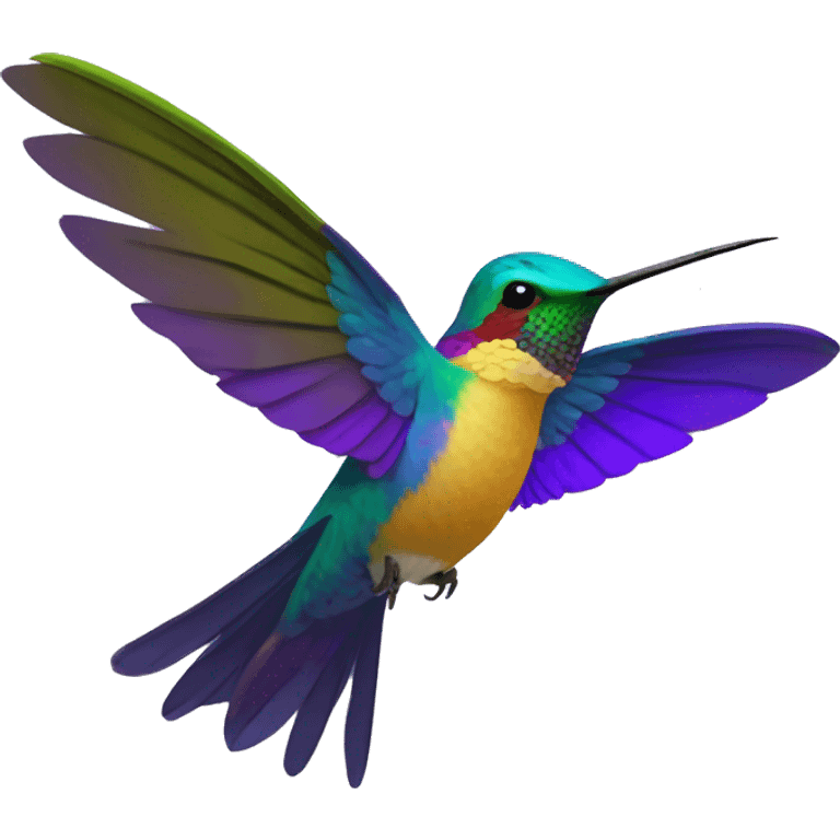 colibri en colores morados cabeza y pecho, alas azul, amarillo y morado emoji