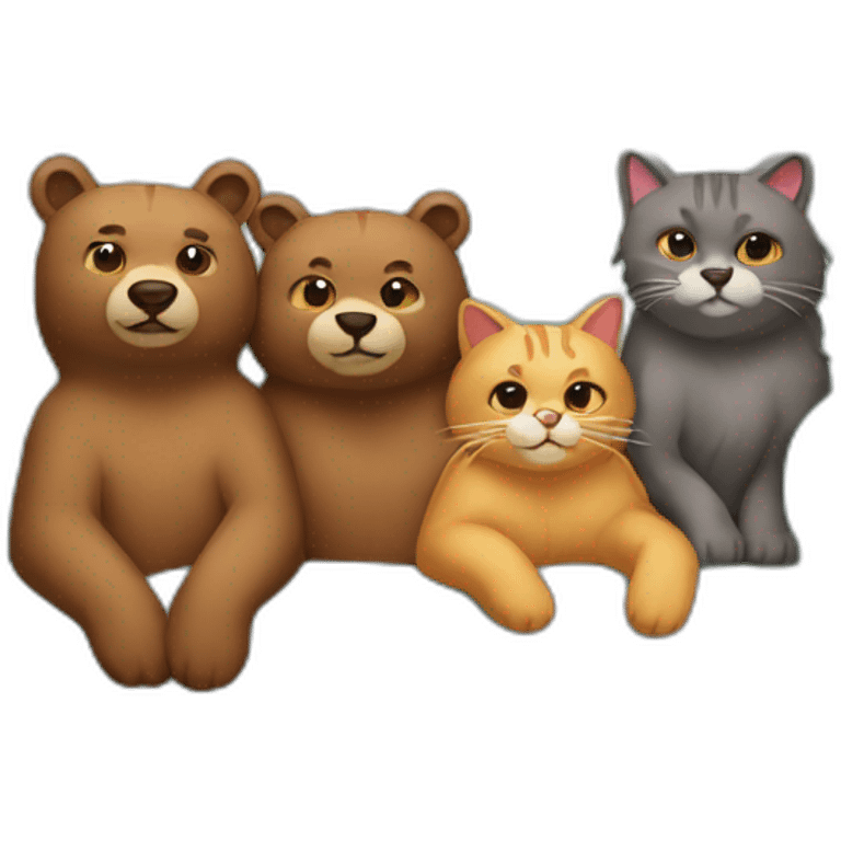 Two-bears-and-three-cats-lying-on-couch emoji