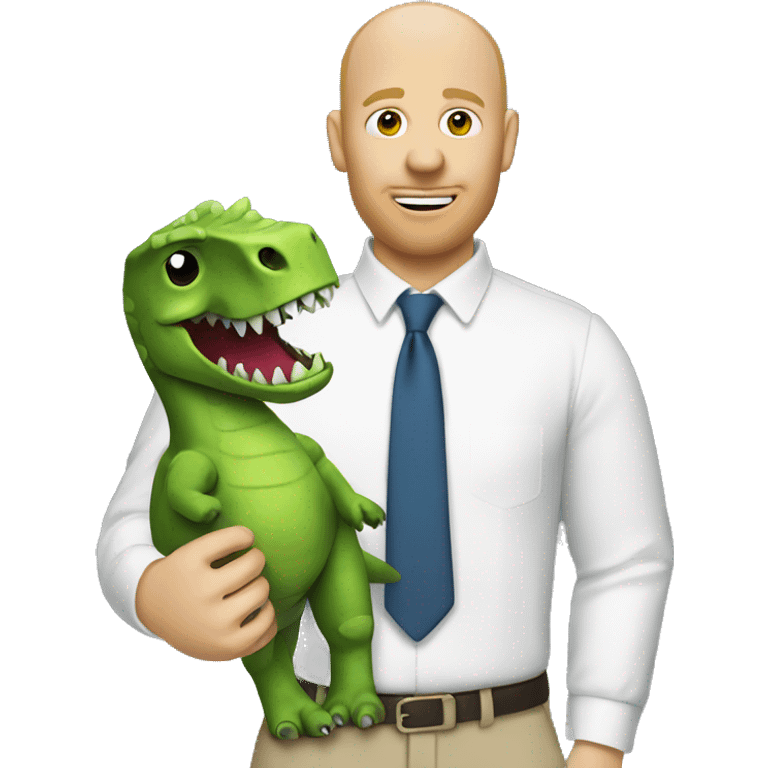 blonde, balding man with a dinosaur sock puppet on his hand emoji