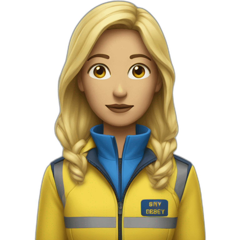 woman with yellow and blue security jacket emoji