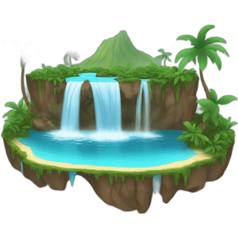 paradise island with a water fall flowing into a lake emoji