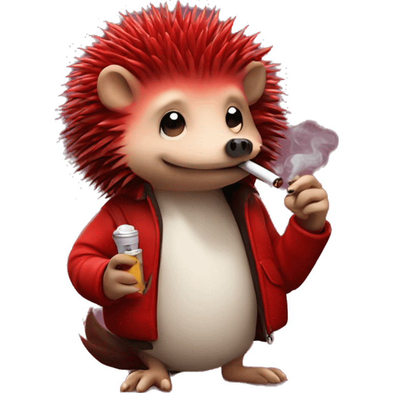 Red emo hedgehog smoking a cigarette emoji