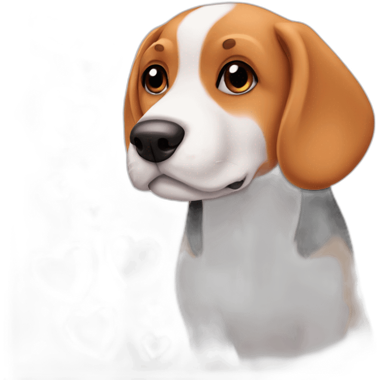 Beagle dog in love with hearts emoji