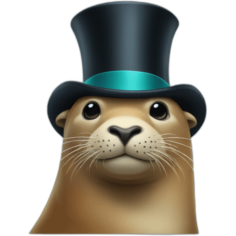 sea lion wearing top hat emoji