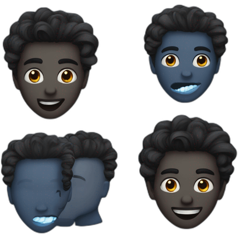 Un jeune homme noir les cheveux bleus qui a das dents de vampire emoji