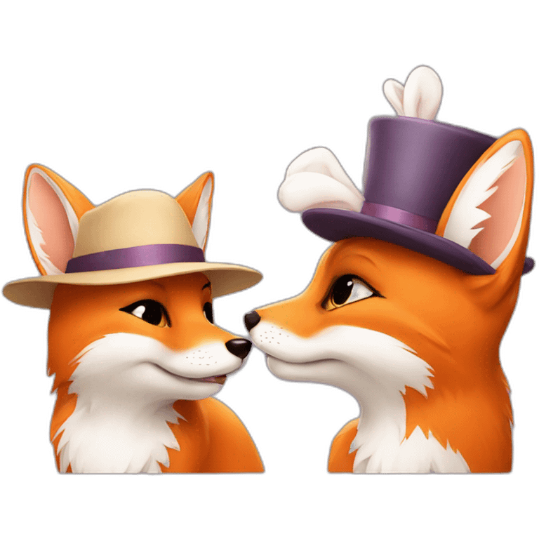 fox with hat kiss white bunny emoji