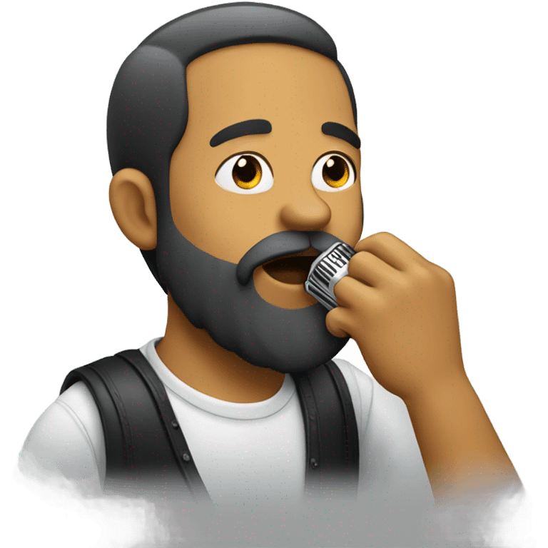 A bearded man playing the harmonica horizontally. emoji