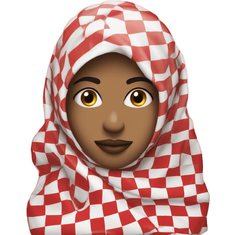 Woman wearing red and white checkered kuffiyeh covering mouth emoji