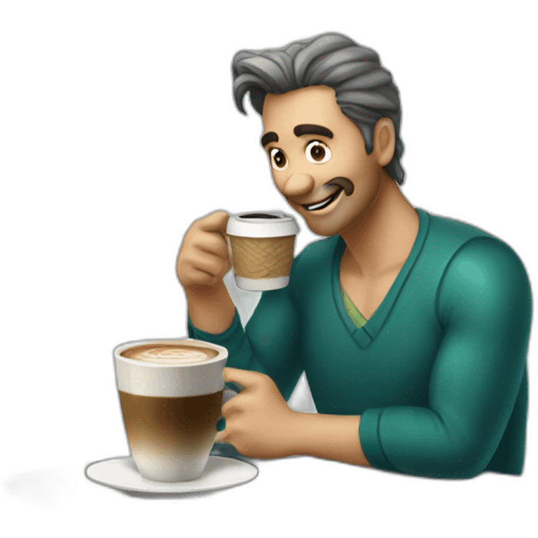 talkative man mermaid with a coffee emoji