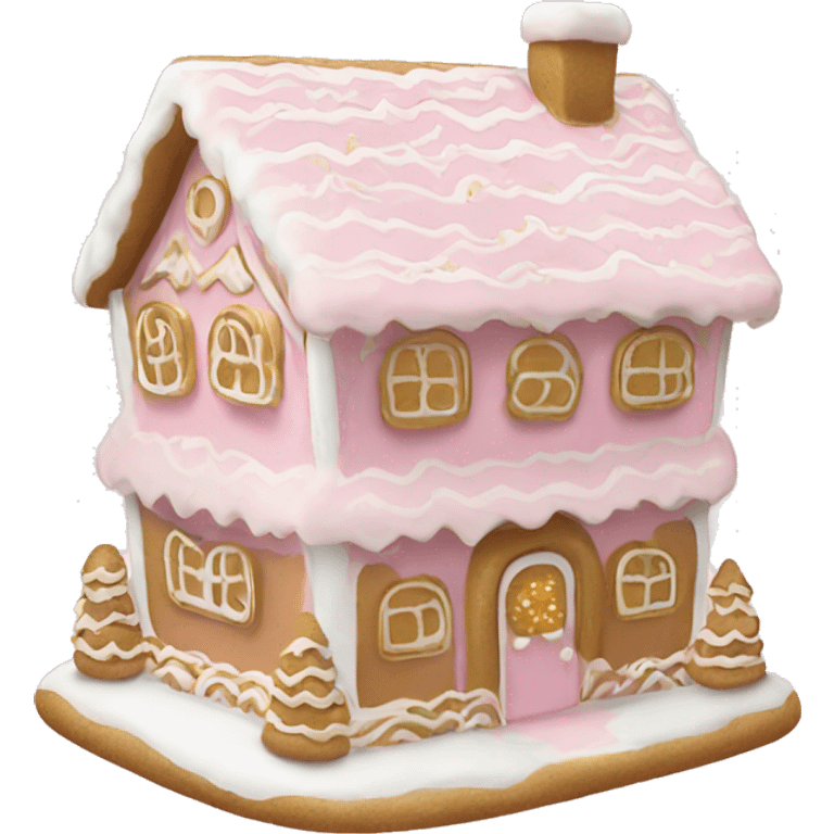 light pink and gold and white gingerbread house emoji