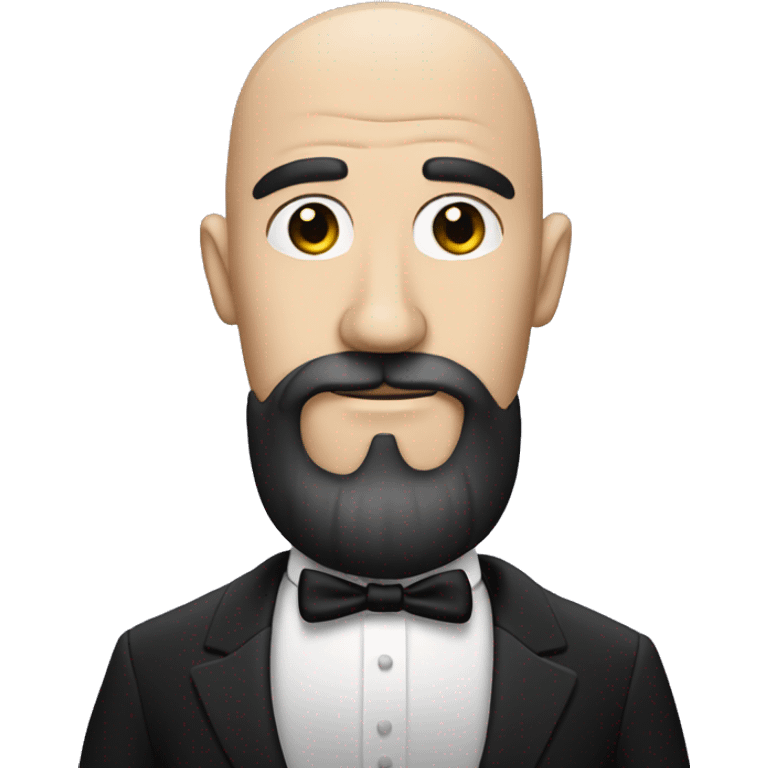 White man with black beard and bald head wearing a tux  emoji