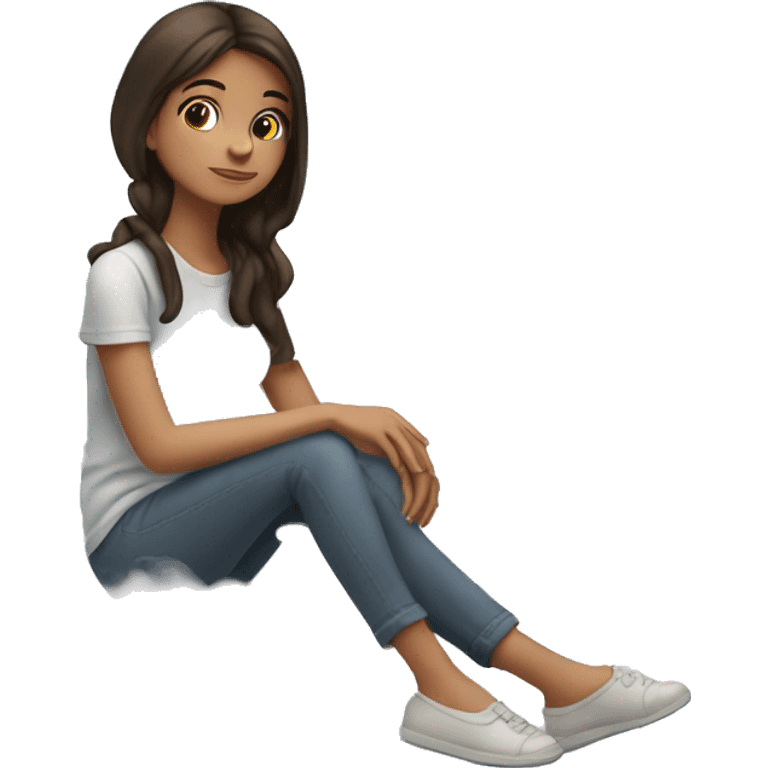 brunette girl sitting on the clouds ￼ emoji