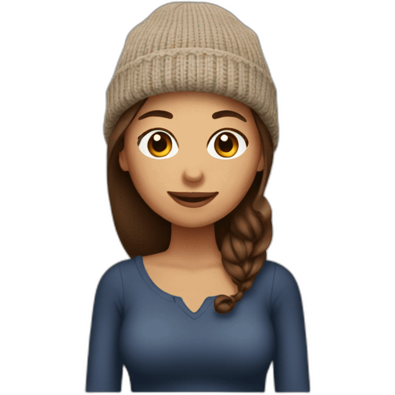 Woman with a brown hair in a beannie drinking wine emoji