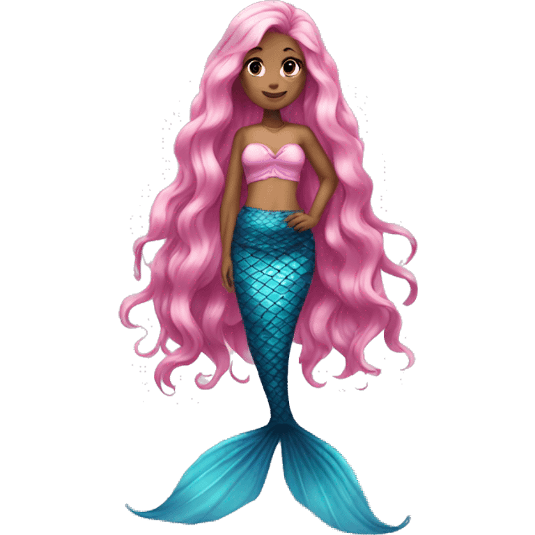 Long pink hair mermaid blue top emoji