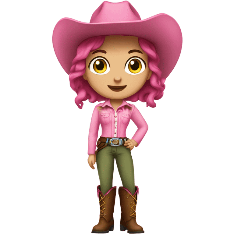 white country girl wearing pink brown hair green eyes boots pink skirt and pink top and pink cowgirl hat   emoji