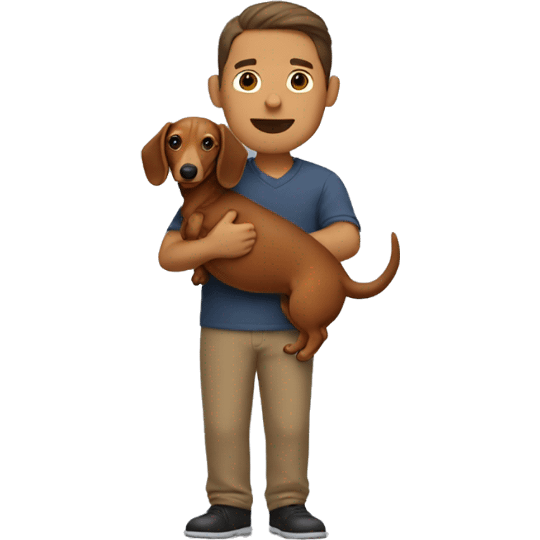 a guy with a dachshund in his arms emoji