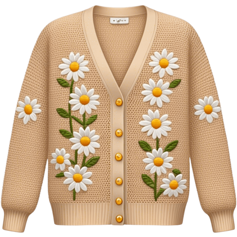 beige crocheted cardigan embroidered with small daisies emoji