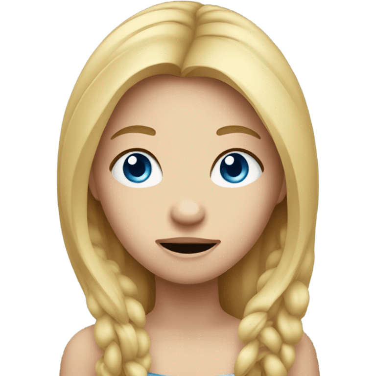 Long blonde hair blue eyes girl looking stupid emoji