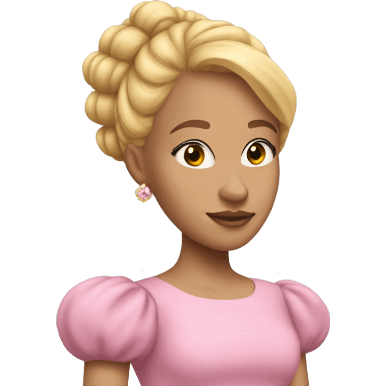 Blonde hair girl with beehive hair and crown in pink puff sleeve dress emoji