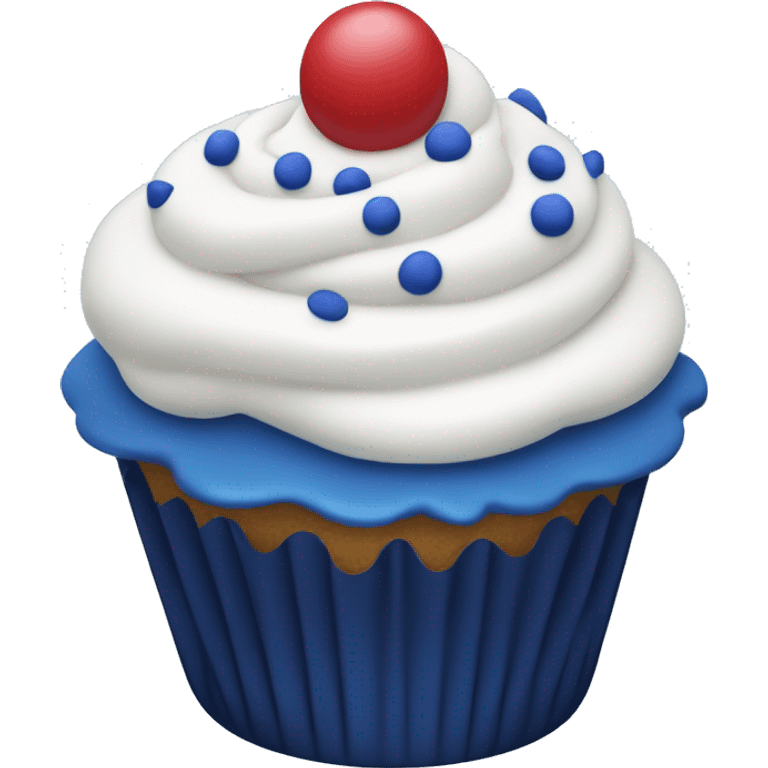 Cupcake with white frosting and dark blue sprinkles emoji