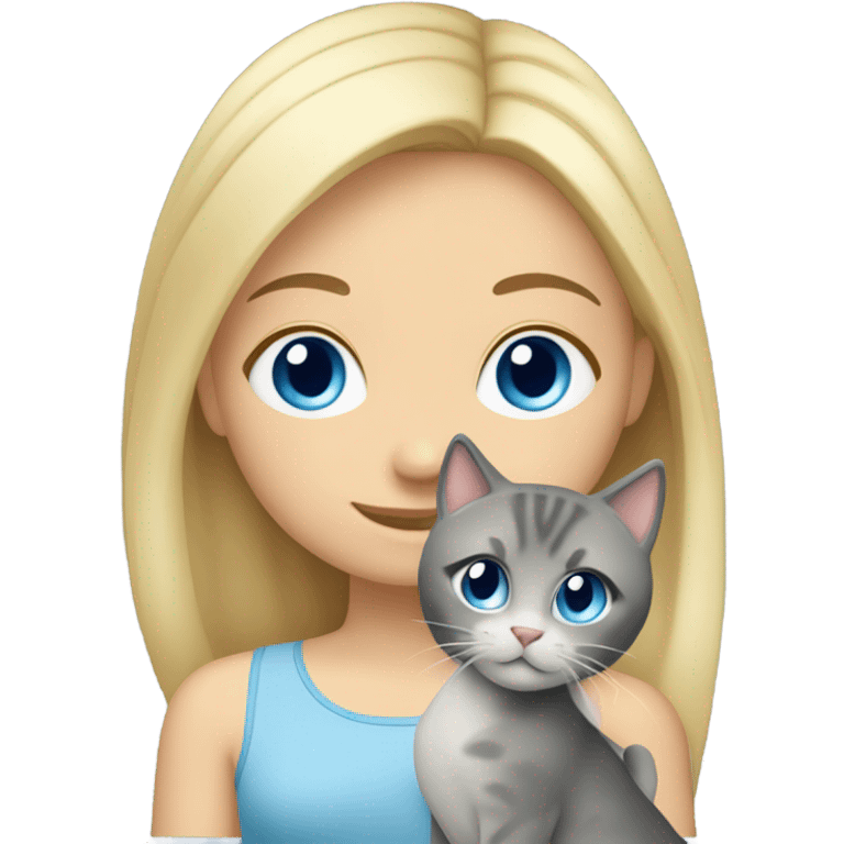 Blonde hair blue eye girl holding 2 cats, one is all gray and one is gray mixed emoji