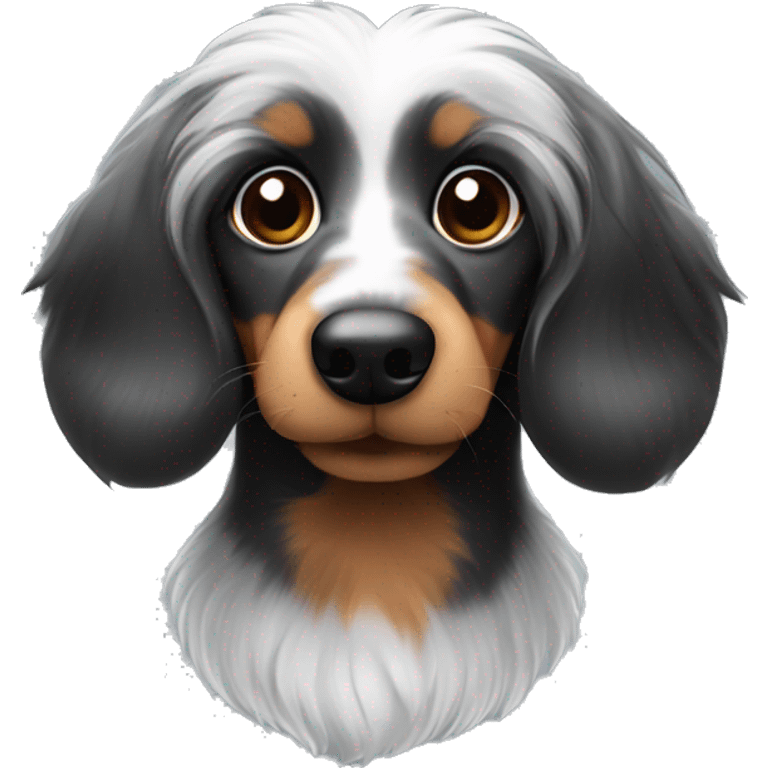 Fluffy dachshund face black and grey fur emoji