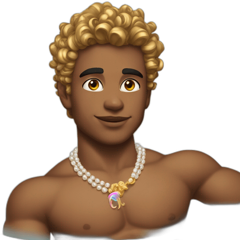 posh-muscle-boy-with-pearl-necklace-and-rainbow-unicorn-hair-in-golden-bathtub emoji