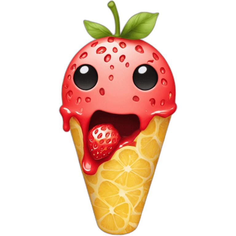 lemon face eating a strawberry gelato emoji