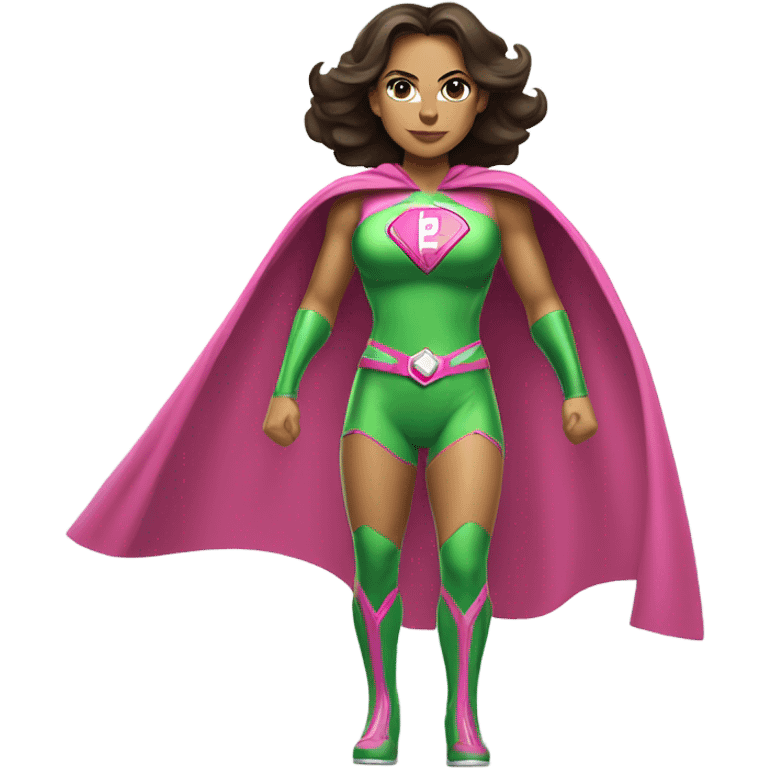 Hispanic woman superhero in pink and green emoji