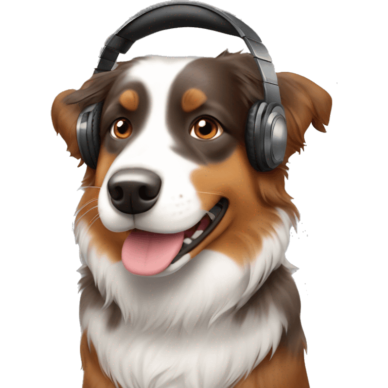 An Australian shepherd red tri dog wearing headphones  emoji