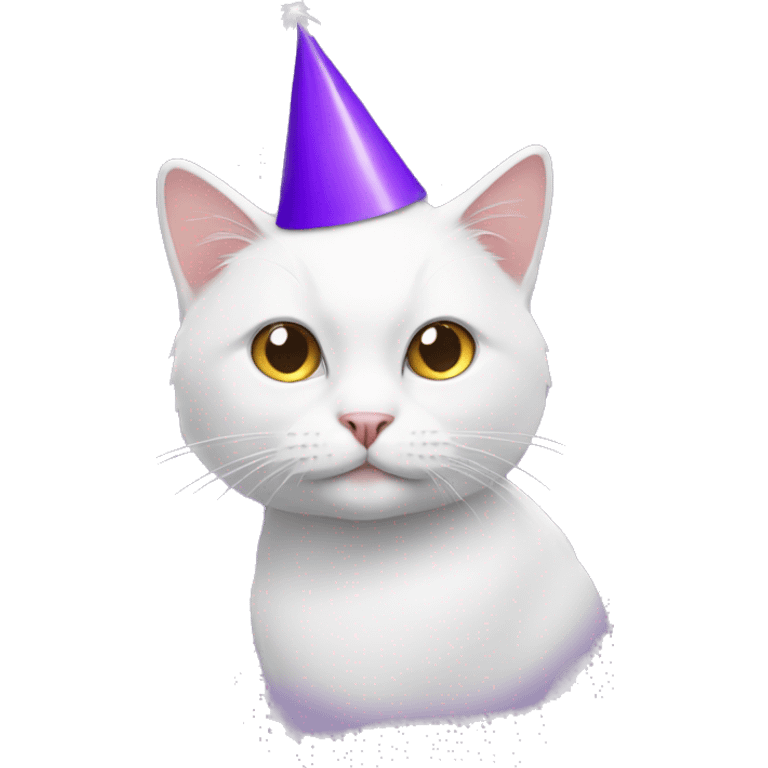 white Cat with a  purple party hat emoji