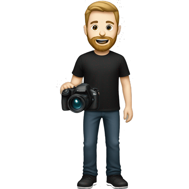 white man, beard, black t-shirt, black pants, holding camera emoji