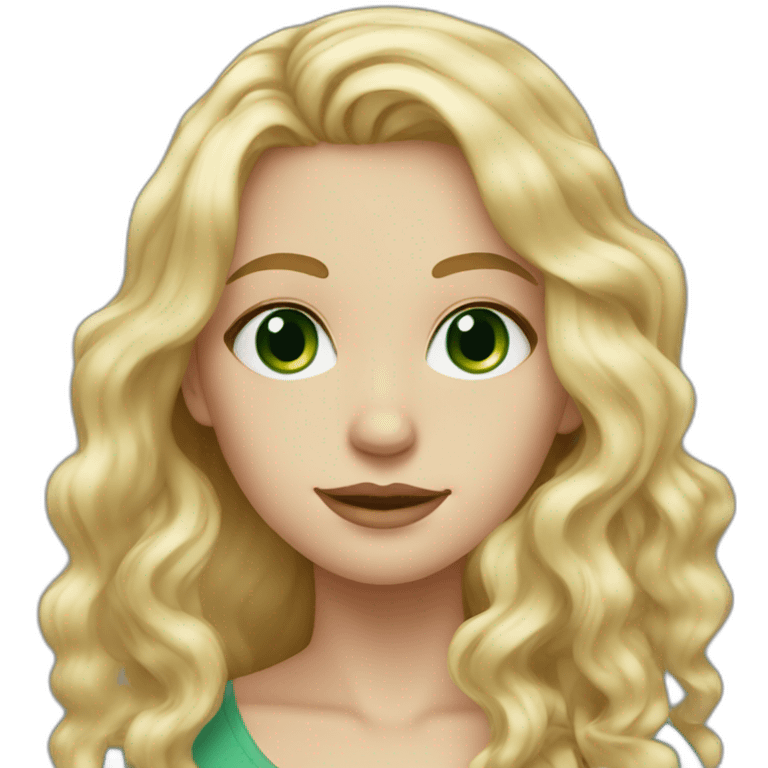 blonde white tall girl with  long wavy hair and green blueish eyes emoji