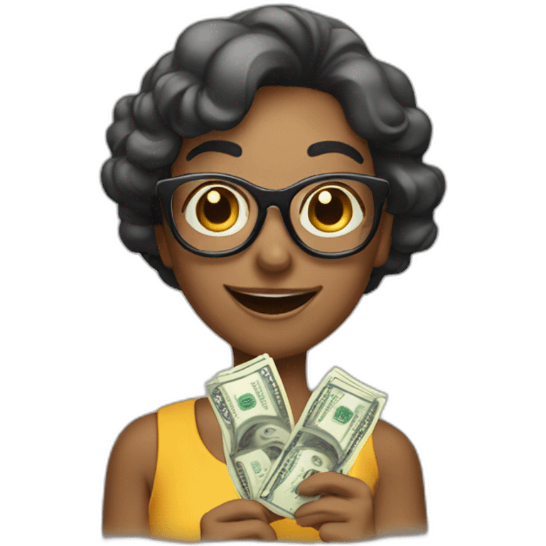 An emoji with smokey glasses and a smiling face with money in her hands emoji