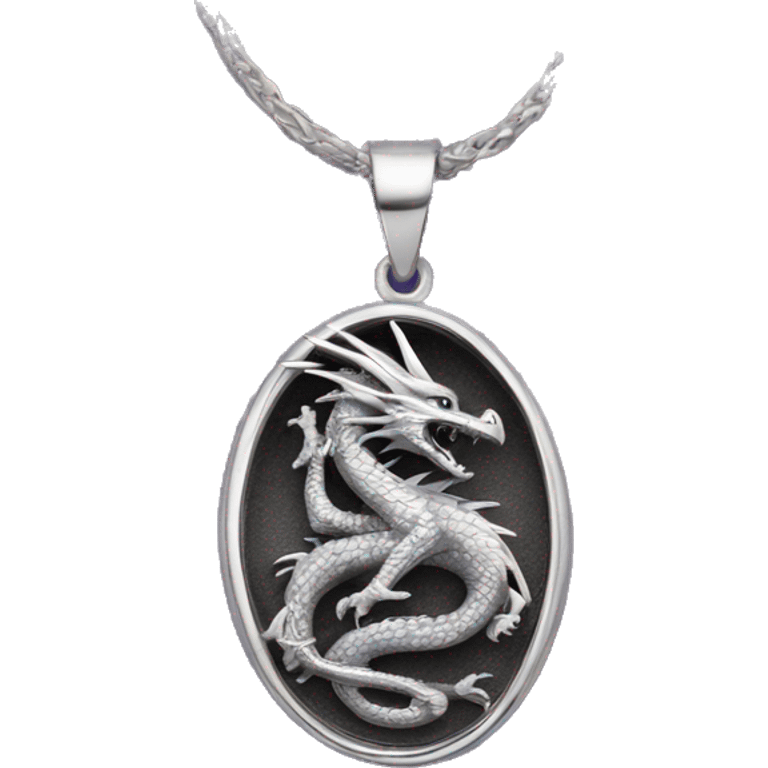 silver dragon inside oval pendant  emoji