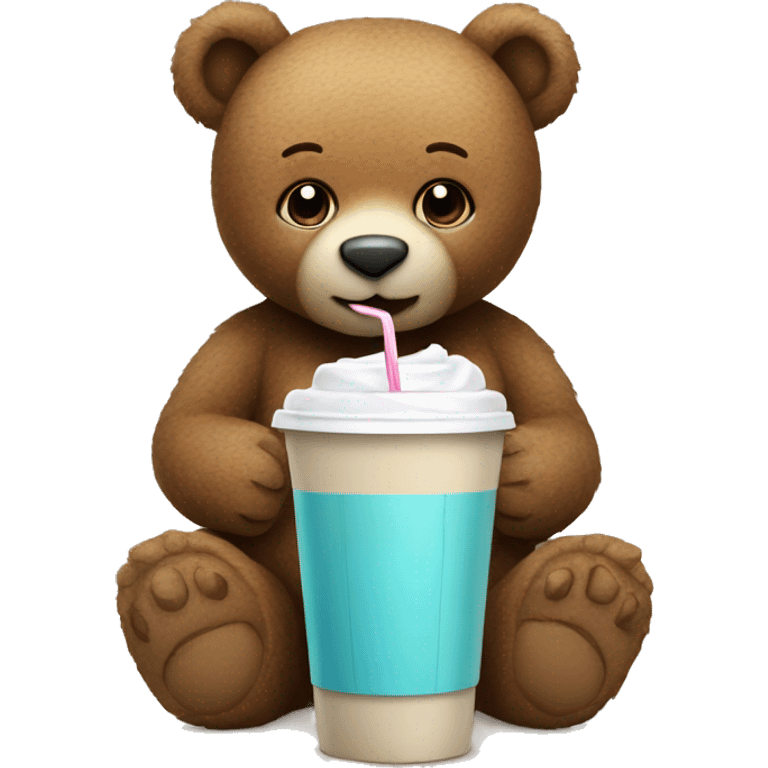 Teddy bear drinking ice coffee emoji