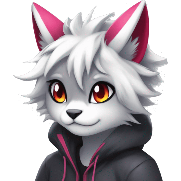 Anthro Dark Beautiful Colorful Shiny Edgy Cool Shy Grumpy FurSona Feline-Zangoose-Fakemon Emo Hair Vtuber Model emoji