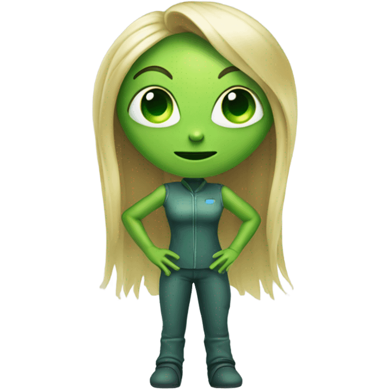 a green alien woman full body,blonde emoji