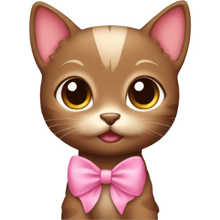 Brown little kitten with brown eyes and pink bow emoji