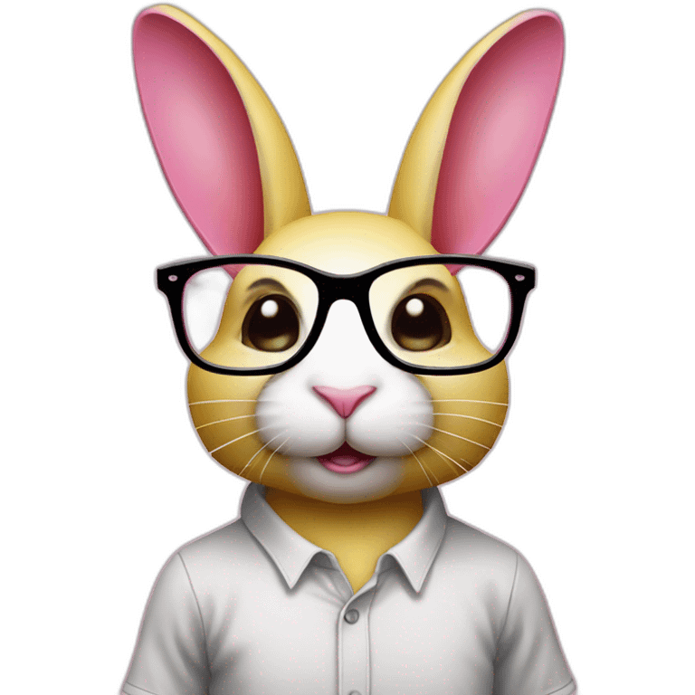 Specialist pink rabbit with glasses shirt yellow emoji