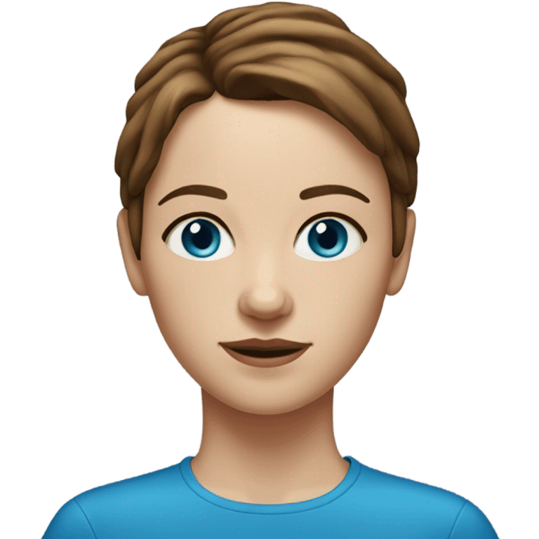 realistic portrait of white woman with shorter brown hair , blue eyes emoji