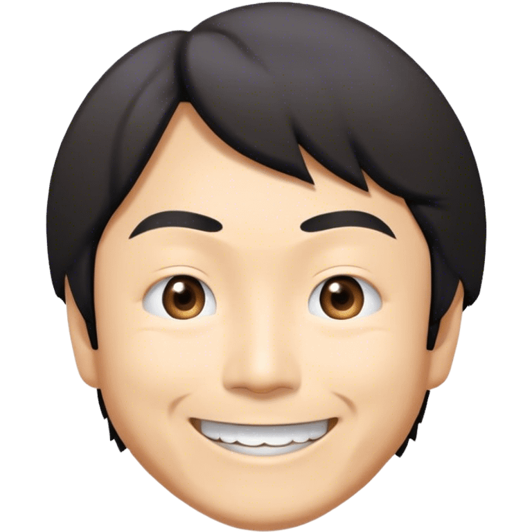 ​Cinematic Realistic Portrait of a Smiling Shigeru Miyamoto, depicted with warm, approachable features, showing a giant smile with expressive eyes, set against a subtle backdrop, inviting lighting that captures his innovative spirit emoji